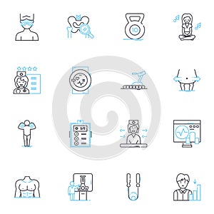 Speech therapy linear icons set. Communication, Articulation, Fluency, Phmic, Phonological, Pragmatic, Receptive line photo