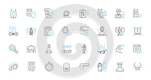 Speech therapy linear icons set. Communication, Articulation, Fluency, Phmic, Phonological, Pragmatic, Receptive line