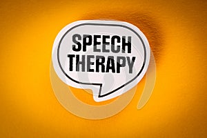 Speech Therapy. Speech bubble with text on yellow background