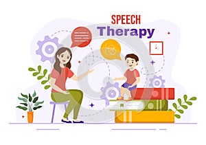 Speech Therapy Vector Illustration with Kids Training Basic Language Skills and Articulation Problem in Education Flat Cartoon