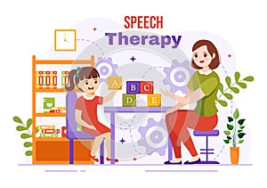 Speech Therapy Vector Illustration with Kids Training Basic Language Skills and Articulation Problem in Education Flat Cartoon