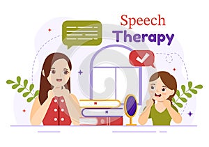 Speech Therapy Vector Illustration with Kids Training Basic Language Skills and Articulation Problem in Education Flat Cartoon