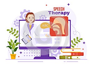 Speech Therapy Vector Illustration with Kids Training Basic Language Skills and Articulation Problem in Education Flat Cartoon