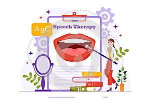 Speech Therapy Vector Illustration with Kids Training Basic Language Skills and Articulation Problem in Education Flat Cartoon