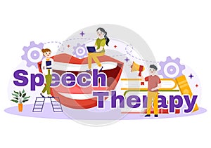 Speech Therapy Vector Illustration with Kids Training Basic Language Skills and Articulation Problem in Education Flat Cartoon