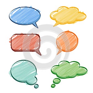 Speech thought bubble set, marker or watercolor texture,