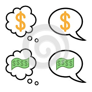 Speech and thought bubbles with dolar and money