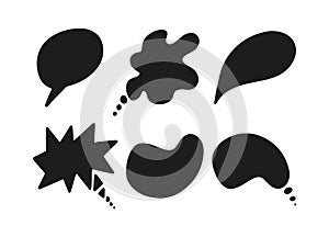 Speech, thought, speaking hand drawn text bubbles set. Talk clouds sketching. Doodle balloon shape. Drawn with a brush