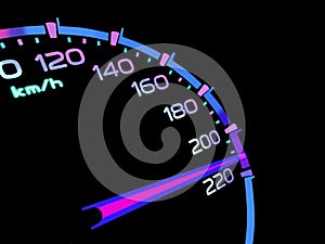 At a speed of 210 kilometers per hour of High lifters truck on car dashboard.Concept Driving fast is dangerous.â€‹ Colorfulâ€‹ on