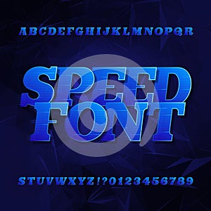 Speed alphabet vector font. Oblique slab serif letters and numbers. photo