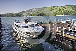 Speed boat at dock