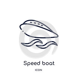 Speed boat facing right icon from nautical outline collection. Thin line speed boat facing right icon isolated on white background