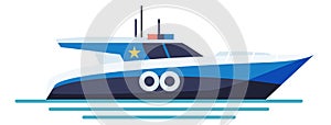 Speed boat icon. Nautical patrol ship Water police