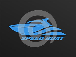 Speed boat logo on a dark background.