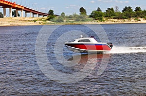 Speed boat on a river