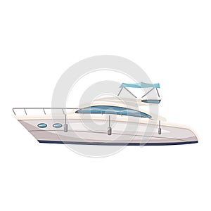 Speed boat, yacht on seascape background, cartoon style, vector illustration, isolated