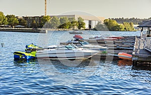 Speed boats docked at the pier