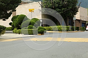 Speed bump on asphalt road in city