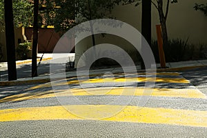 Speed bump on empty street. Road rules