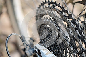 Speed cassette chain gear on a mountain bike rear wheel in use