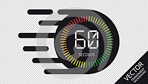 Speed Clock 60 Seconds Flat Icon - Vector Illustration - Isolated On Transparent Background photo