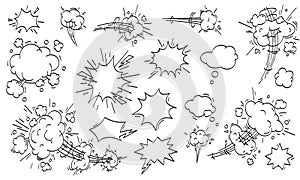 Speed cloud comic. Cartoon fast motion clouds vector set