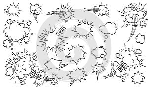 Speed cloud comic. Cartoon fast motion clouds vector set photo