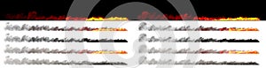 Speed concept - Isolated burning line of fast moving transport rendered with white and black smoke on various backgrounds, 3D