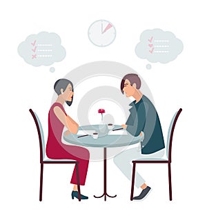 Speed dating, date at the cafe. Flat vector illustration.