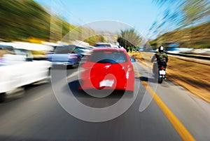 Speed drive following red car