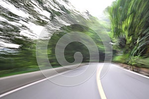 Speed drive on mountain road