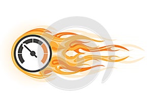 Speed - flaming speedometer in motion, quick movement