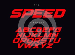 Speed letters set. Red race font. Italic bold racing style vector latin alphabet. Fonts for event, promo, logo, banner