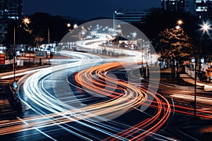 Speed light motion city night street transportation road traffic fast highway cars