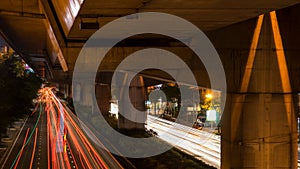 Speed light on street at night in bangkok ,Thailand