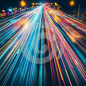 Speed Light Trails on City Streets, Street Night Lights, Road Glow, Fast Flash Motion, Car Traffic Lights