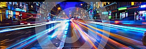 Speed Light Trails on City Streets, Street Night Lights, Road Glow, Fast Flash Motion, Car Traffic Lights