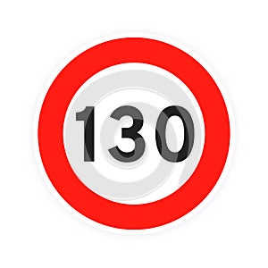 Speed limit 130 round road traffic icon sign flat style design vector illustration.