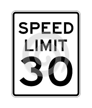 Speed limit 30 road sign in USA