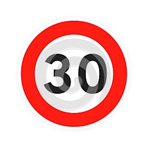 Speed limit 30 round road traffic icon sign flat style design vector illustration isolated on white background.