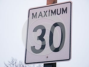 Speed Limit 30 sign in Montreal, Canada