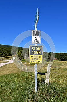 Speed limit of 5 MPH on a rural gravel roa