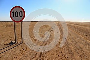 Speed limit on a desert road in Namibia