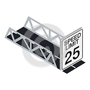 Speed limit icon isometric vector. Road bridge and restrictive road sign