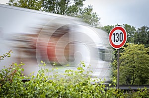 Speed limit sign 130 at autobahn, highway Germany