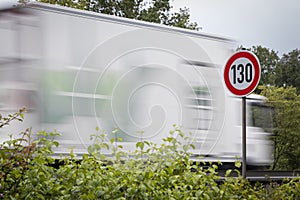 Speed limit sign 130 at autobahn, highway Germany