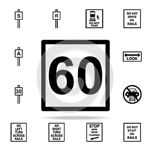 speed limit sign 60 icon. Railway Warnings icons universal set for web and mobile