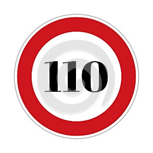 110 speed limit sign board, road side sign board for control speed. Road safety element, One hundred and ten speed