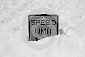 Speed Limit Sign Buried In Deep Snow