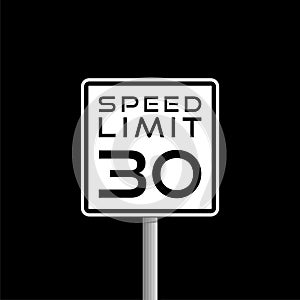 Speed Limit sign isolated on black background photo